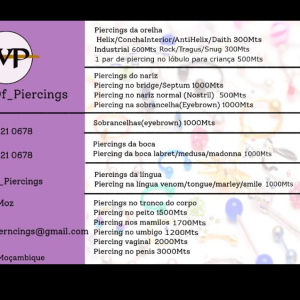 PREÇOS _ Piercings, E Acessórios