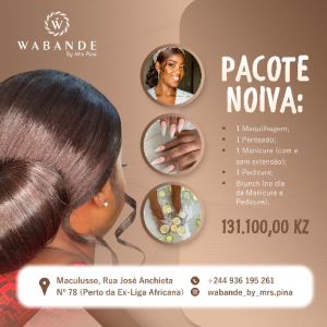 Pacote noiva Wabande Pacote noiva Um marco na vida de quem aguarda com muito anseio a finalização do tão esperado dia.