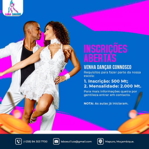inscrições estão abertas e as aulas já iniciaram.  Os requisitos para fazer parte da nossa escola: 1. Inscrição - 500MT 2. Mensalidade - 2.000MT