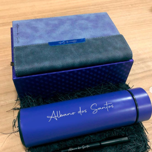 Kit Bloco de notas+caneta+copo térmico com personalização
