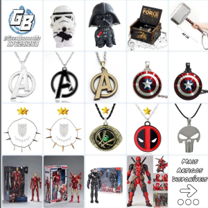 Colares 500mt - Colares com uma ☆ 600mt - Colares com duas ☆ 700mt - Caixa de música de star wars 800mt - Figures de star wars 2300mt - War Machine 2500mt - Iron man (End Game)