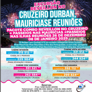 CRUZEIRO DURBAN- MAURICIAS-REUNIÃO- ILHA DOS PORTUGUESES 26-08 JANEIRO 2025