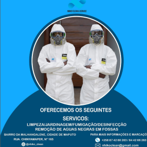 Oferecemos serviços de limpeza, Jardinagem, Fumigação, Desinfecção, Remoção de águas negras em fossas.