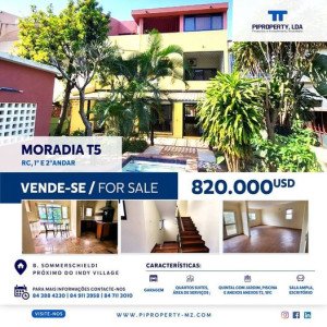 VENDE-SE  Moradia T5, RC, 1° e 2°andar, B. SOMMERSCHIELD1  Próximo do Indy Village