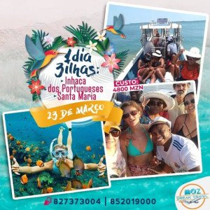 Passeio de barco pela Ilha de Inhaca + ilha dos Portugueses e Ilha  Santa Maria. Observação de lindas paisagens e animais marinhos.